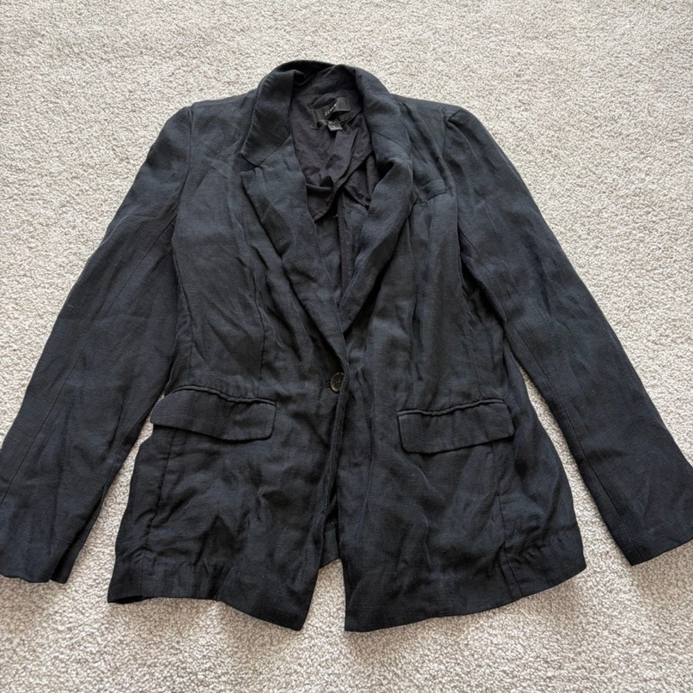 J.Crew Linen Willa Blazer Womens 4 Black Summer Beach Business Casual Minimalist